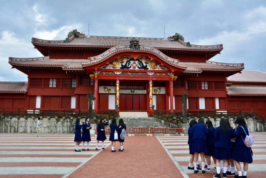 School students in front of Shuri Castle