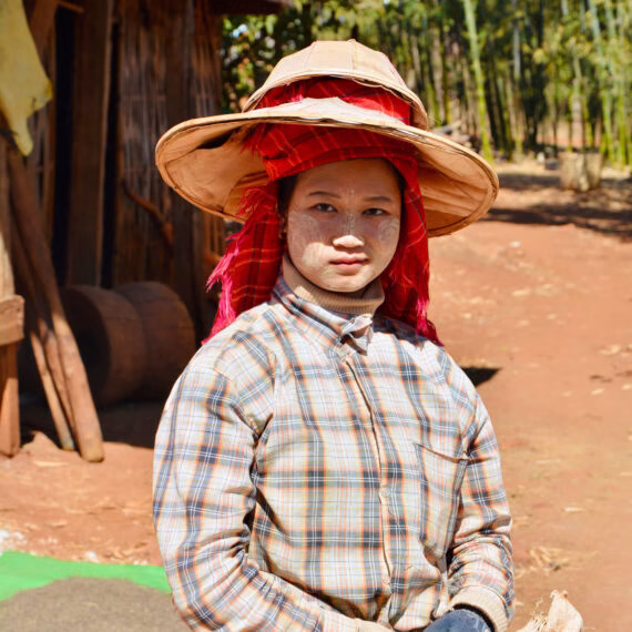Burnamese woman with red shawl