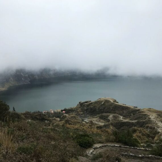 Hiking Quilotoa Loop in Ecuador - trail toward lagoon crater lake