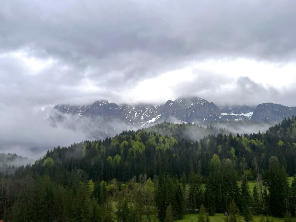 Scenic hiking trails in Elamu around magic Schloss Elmau in German Alps