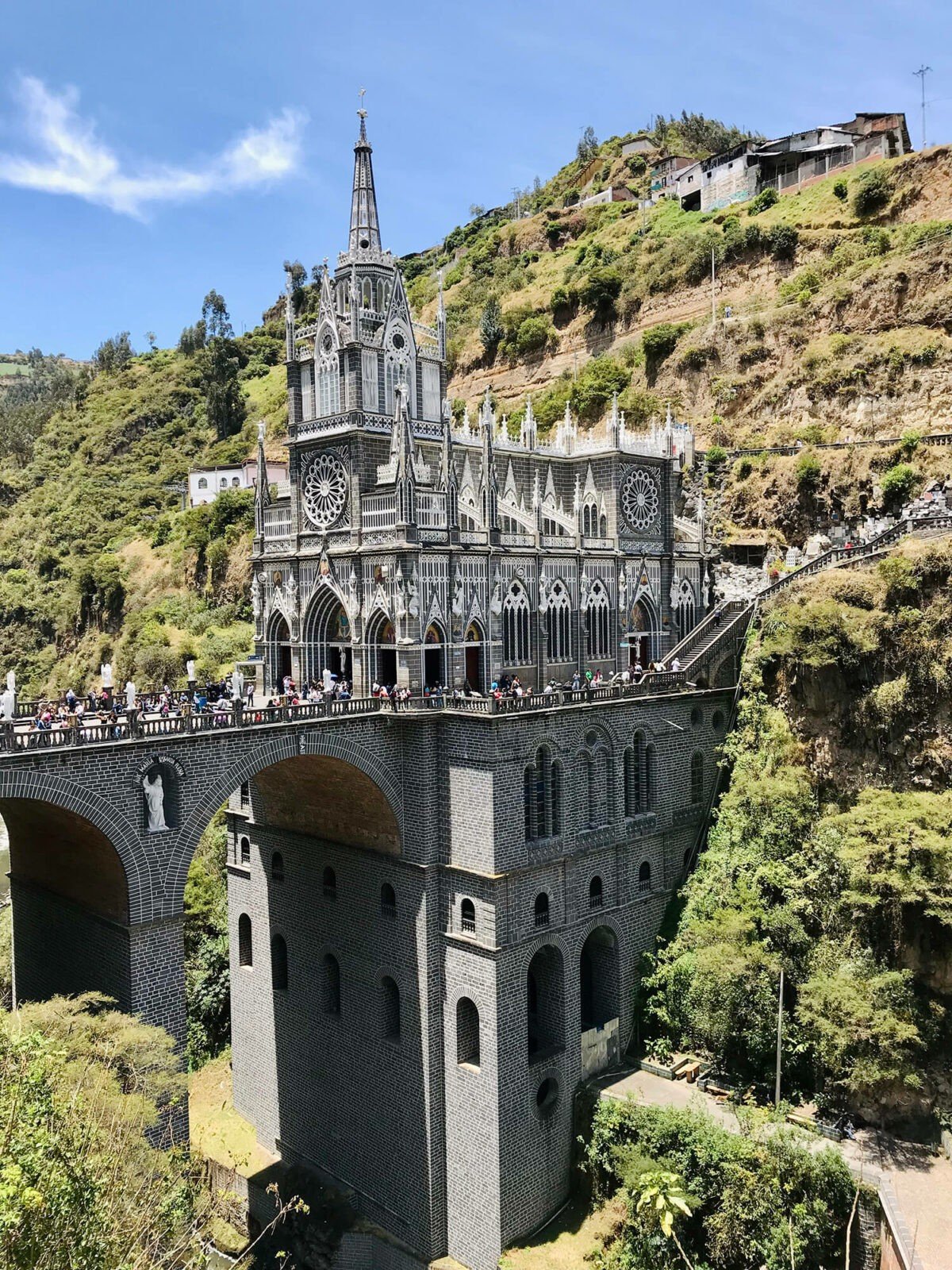 Visiting Las Lajas Sanctuary and crossing a land border between Colombia & Ecuador.