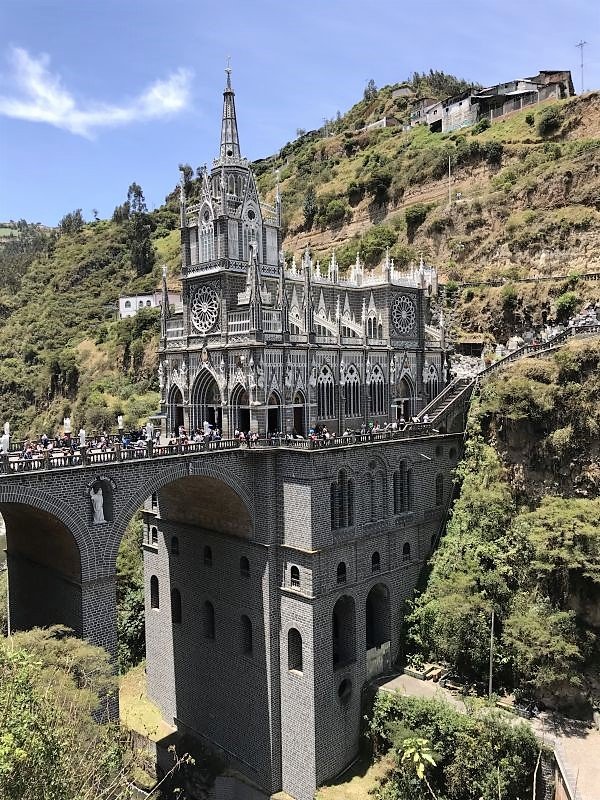 Visiting Las Lajas Sanctuary and crossing a land border between Colombia and Ecuador.