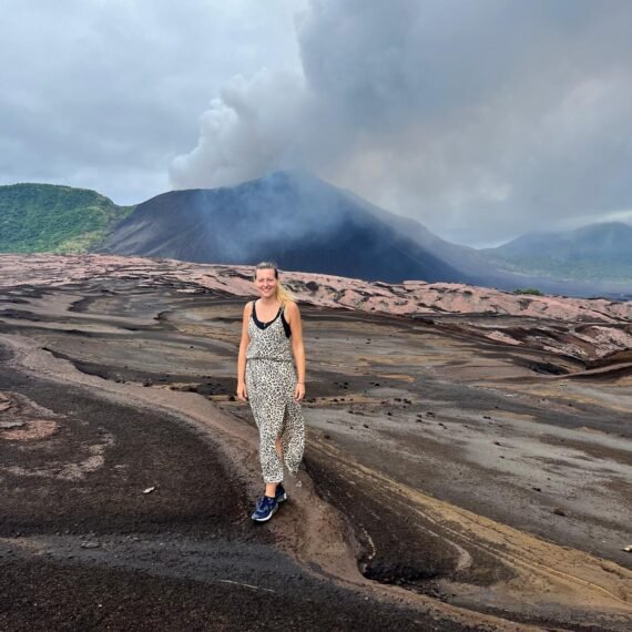 Hiking Mount Yasur Volcano in Vanuatu.